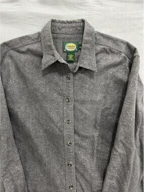 Cabela's Women's Gray 100% Cotton Flannel Button-Up Shirt, Size Large